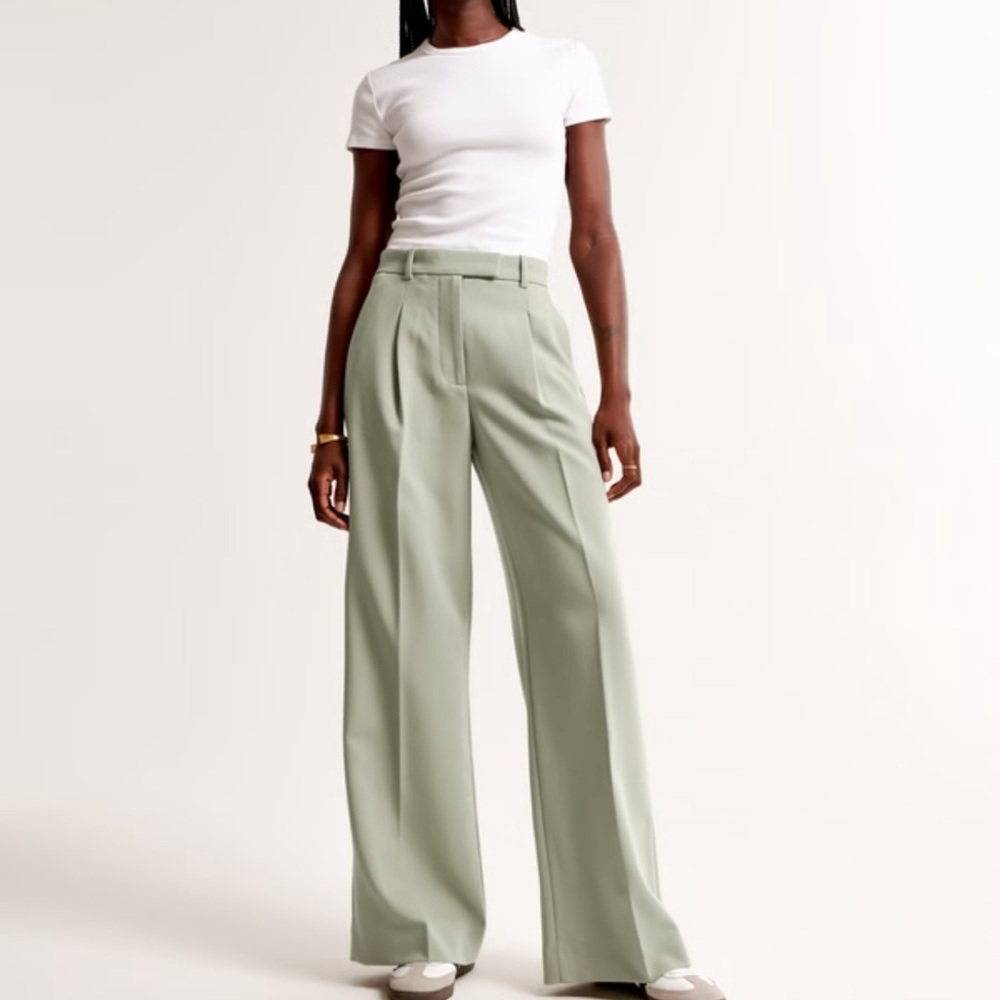 Abercrombie A&F Harper Tailored Ultra Wide Leg Pant - Long - Slate Green